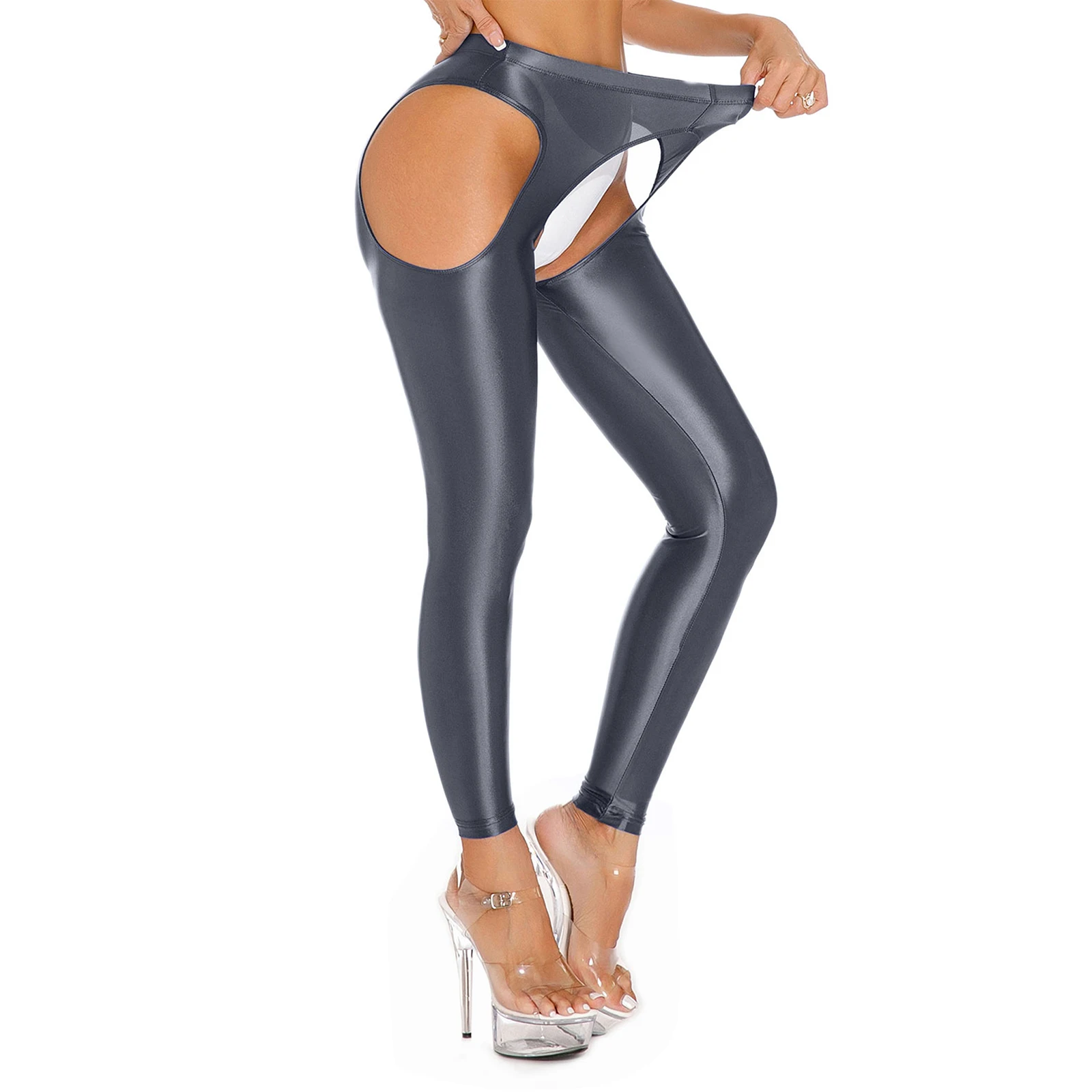 Women Spandex Cutout Leggings Trousers High Waist Tights Compression Pants Hollow Out Open Crotch Skinny Tights Underwear