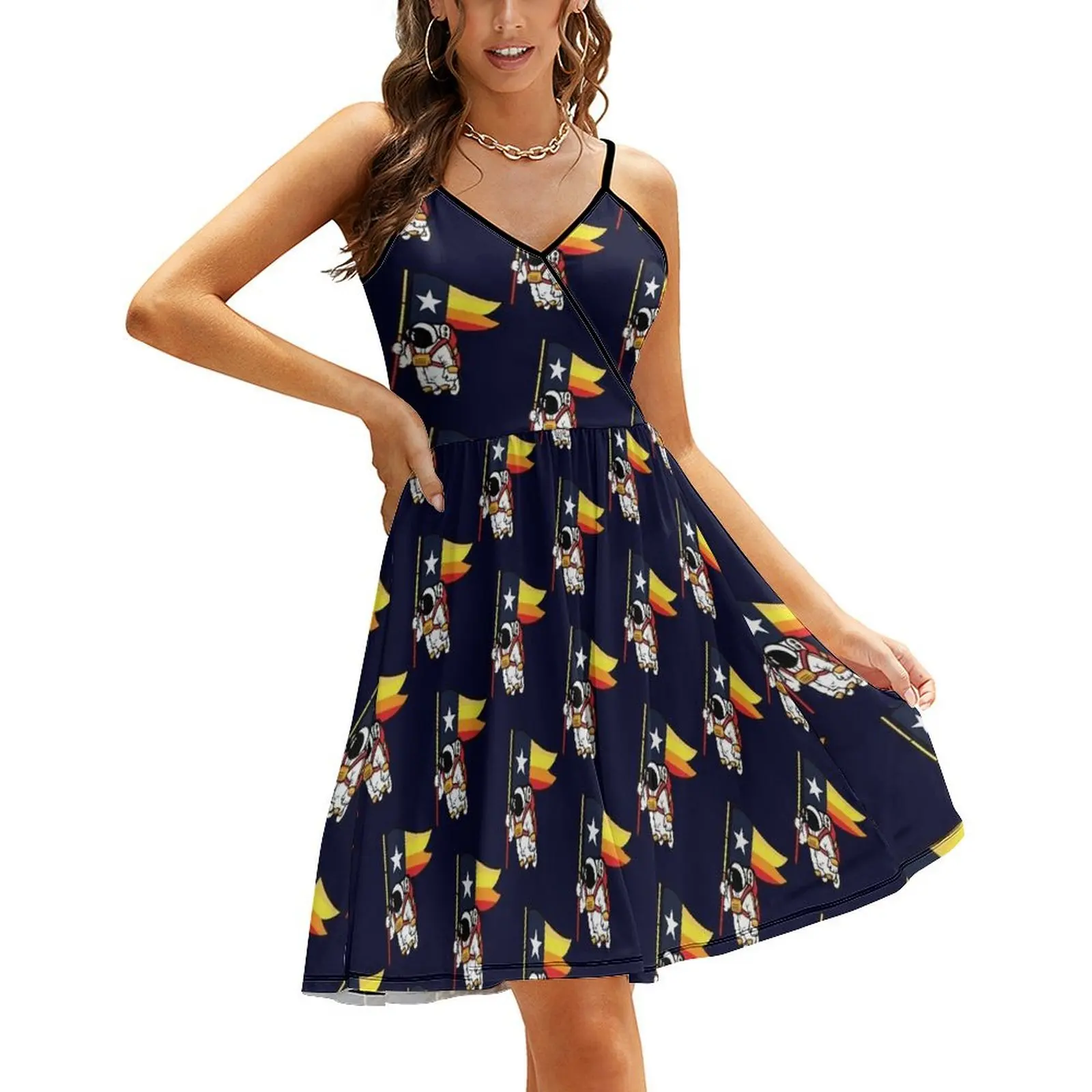 

Houston Champ Texas Flag Astronaut Space City Sling Dress birthday dresses for women Long veiled dresses