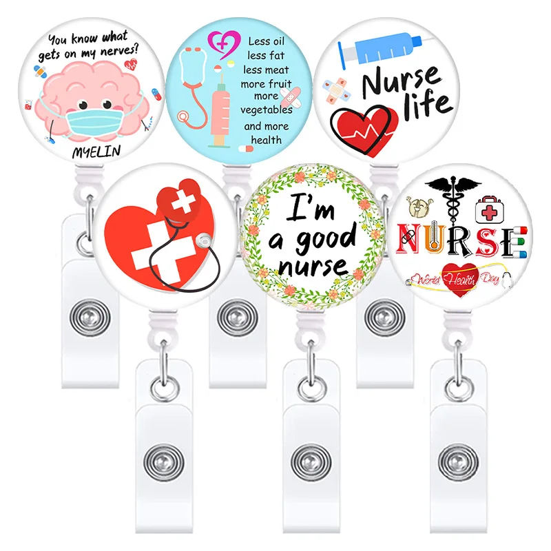 Retractable Nurse Badge Telescopic Creative KeychainDoctor ID Card Badge Holder Anti-Lost Clip Key Ring Lanyards Office Supply