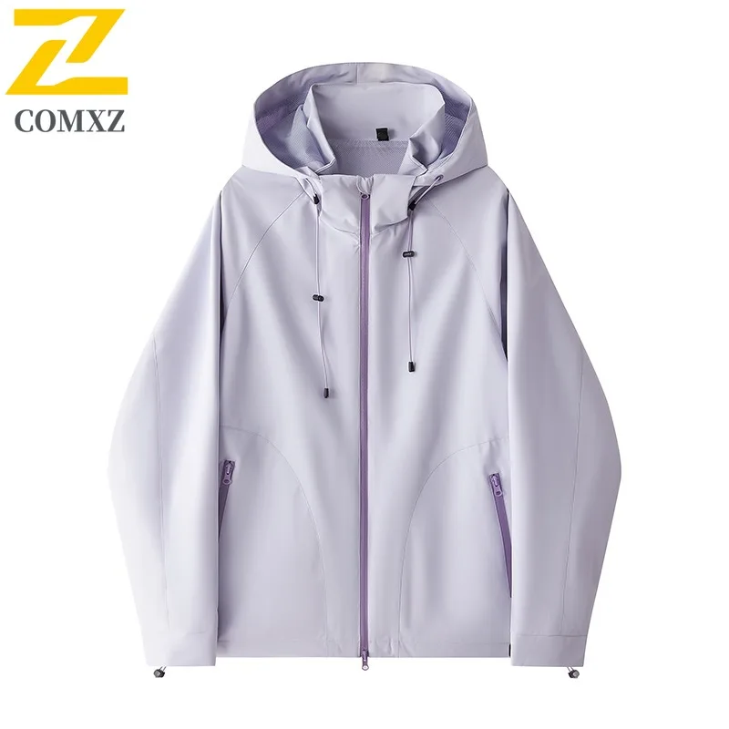 COMXZ Men Biker Jacket Soft Shell Hooded Windproof Outdoor Hunting Camping Coat Climbing Minimalist Scratch Resistant Outerwear