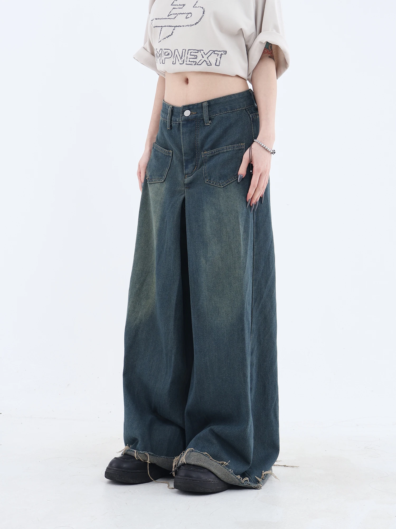 

Women's Blue Baggy Jeans Vintage Oversize Cowboy Pants Harajuku Aesthetic Denim Trousers Y2k Trashy Japanese 2000s Style Clothes