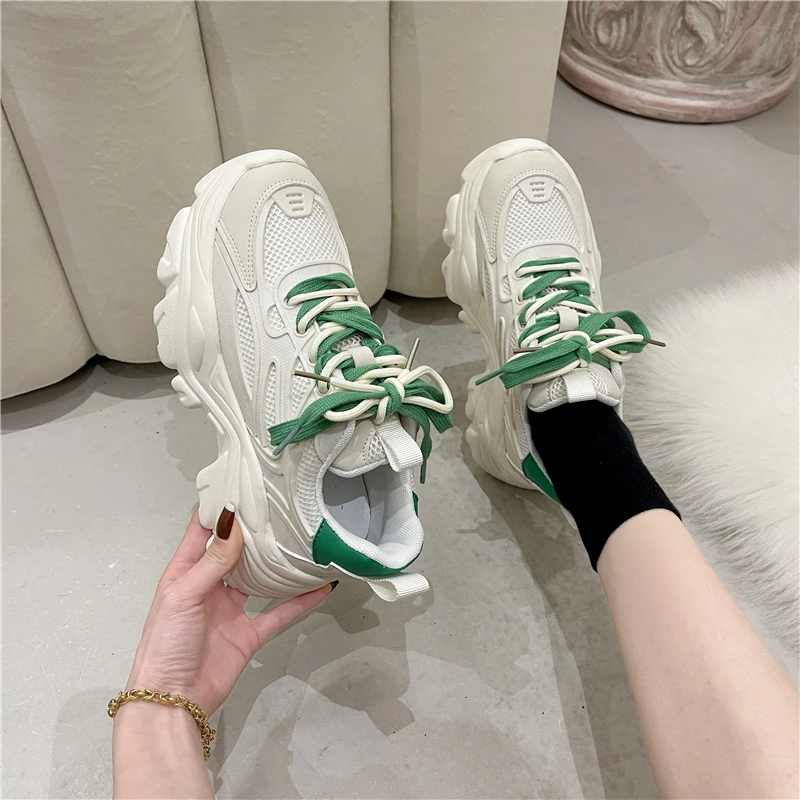 

Women Sneakers Fashion Mesh Platform Sneakers Outdoor Casual Running Sports Shoes 2022 Spring New Footwear Thick Sole Dad Shoes