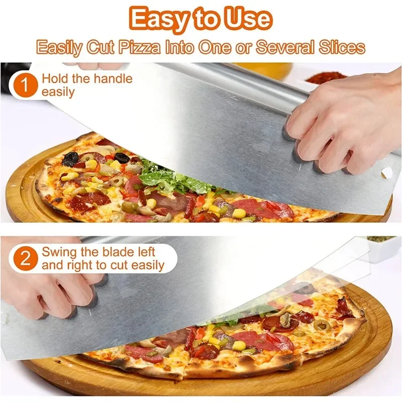 1pc 14 Inch Large Pizza Cutter Stainless Steel Pizza Slicer Knife Sharp Rocker Blade with Cover Kitchen Tools Accessories