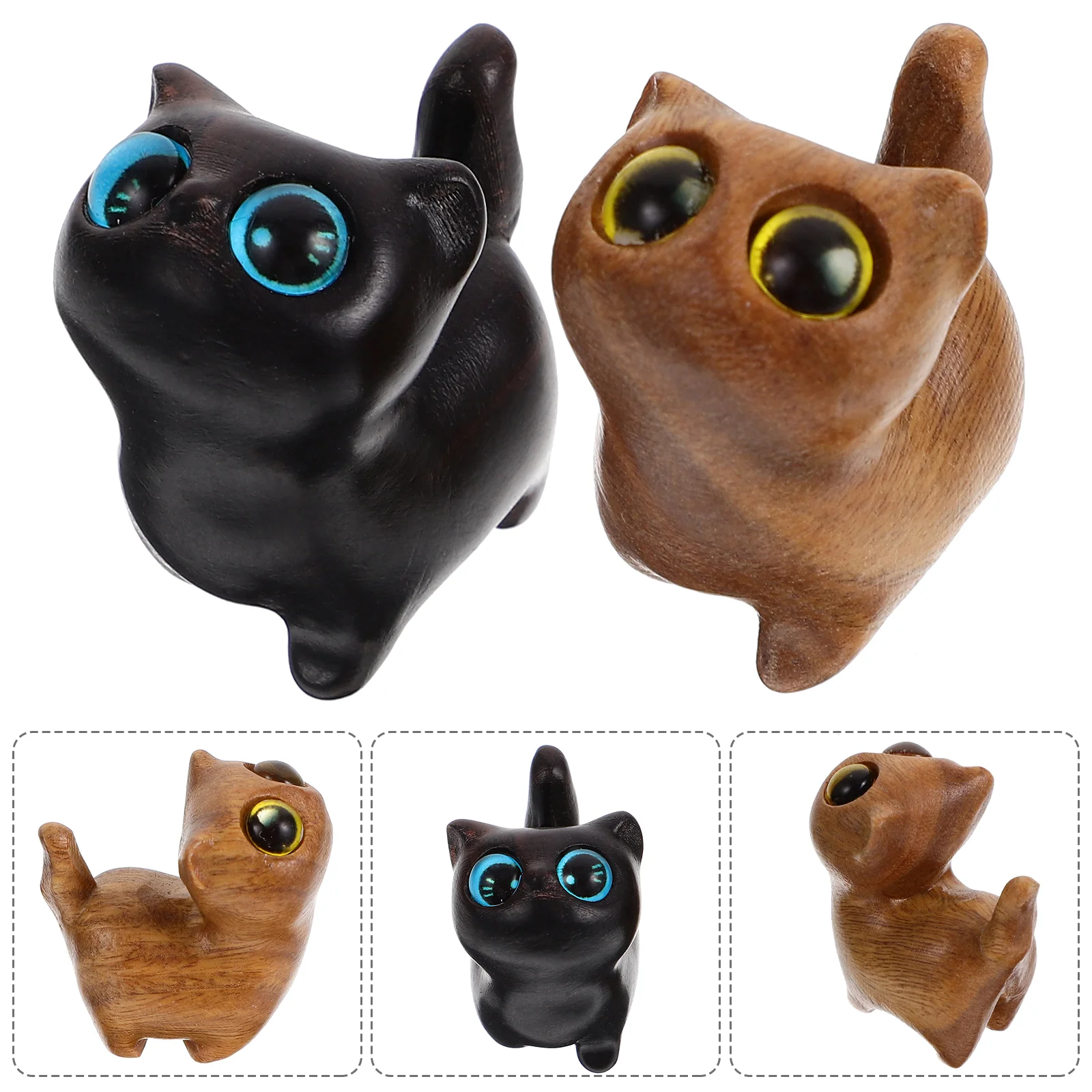 

Carved Cat Figurines Cute Cat Statue Smalll Wooden Cat Sculpture Natural Sandalwood Animal Ornament Cat Lovers Gifts Home