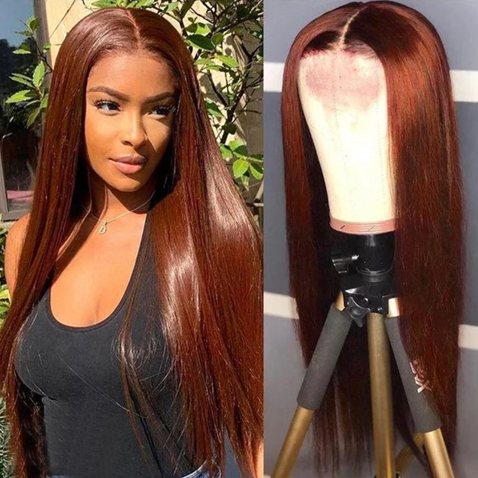 Reddish Brown Straight Wig 13x4 HD Lace Frontal Wig Malaysia Straight Human Hair Wigs Red Colored 13x6 Lace Frontal