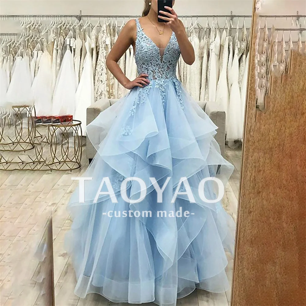 

Princess A-Line Evening Dresses V Neck Wedding Dress Party Dresses with Pleats Ruched Appliques Prom Dress Vestidos De Fiesta