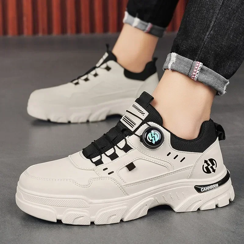 Low-top Mens Casual Shoes Quality Men Boots Rotating Button Men Leather Casual Shoes Trend Work Footwear 2024 New Erkek Ayakkabı 2