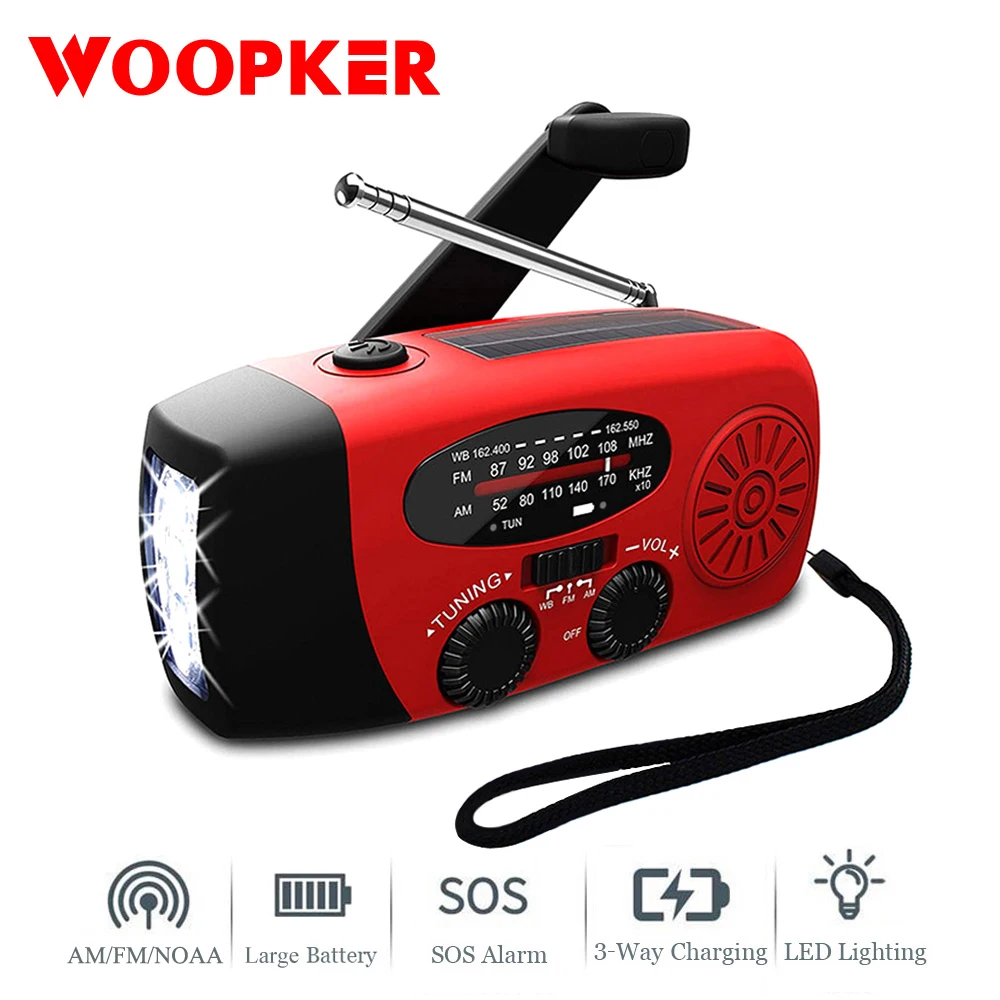 

Mini Solar Powered Radio AM/FM/NOAA Weather Dynamo LED Flashlight Waterproof Outdoor Use Multifunctional Hand Radios Solar Crank