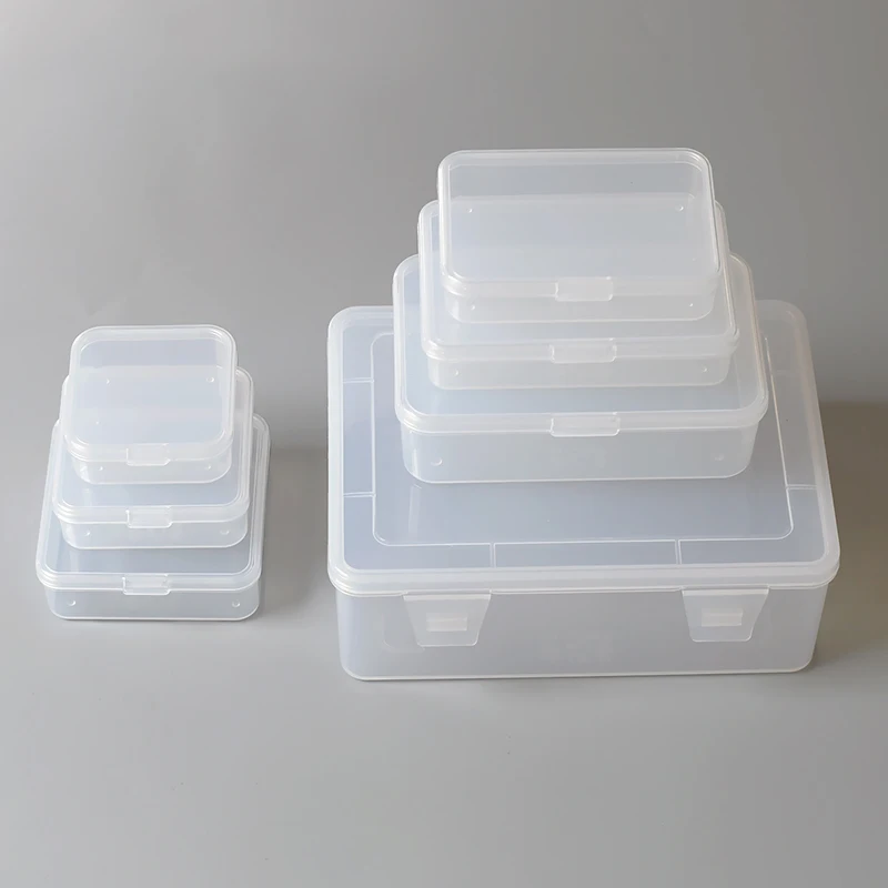 Small rectangular and square storage boxes food grade polypropylene PP mini  parts transparent plastic box sample packaging box