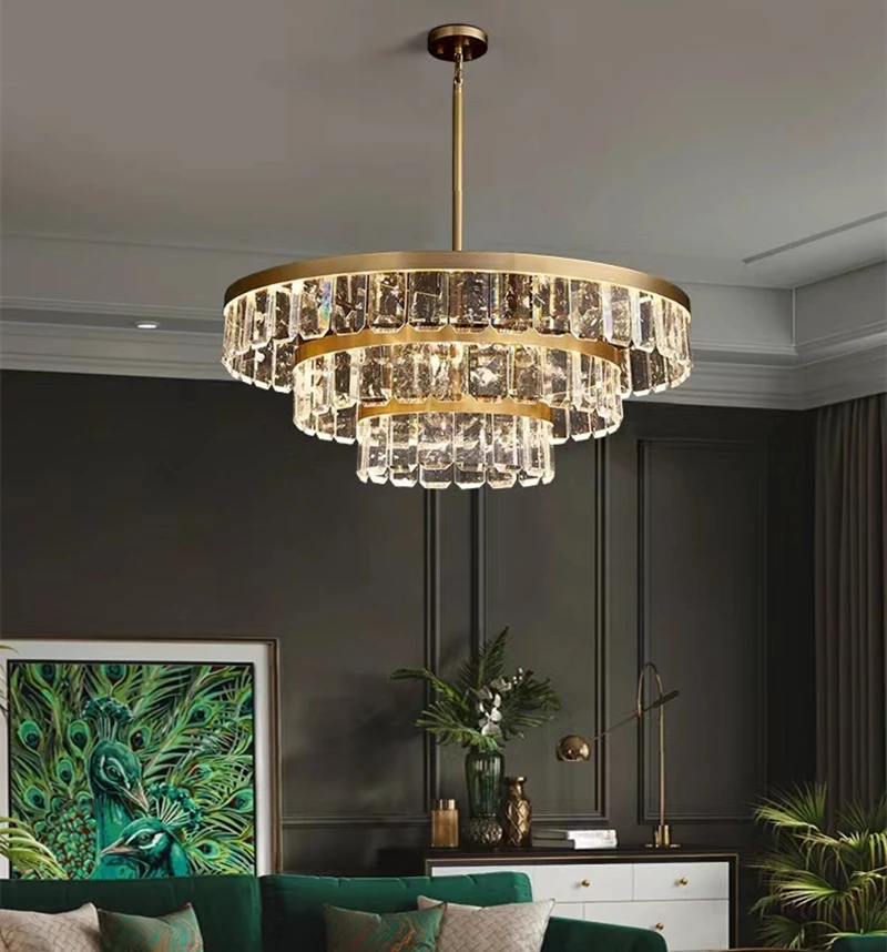 

Modern Luxurious Copper Pendant Light Indoor High-end Decorative Crystal Hanging Lamp Villa Living Room Hotel Bedroom Chandelier
