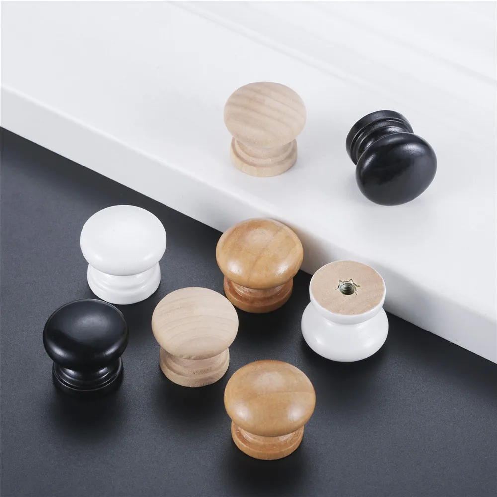 Solid Wood Mini Knob w/screw 24*22mm 0.94" Round Furniture Pull Mushroom-shape Handles 10pcs Unpainted Wooden