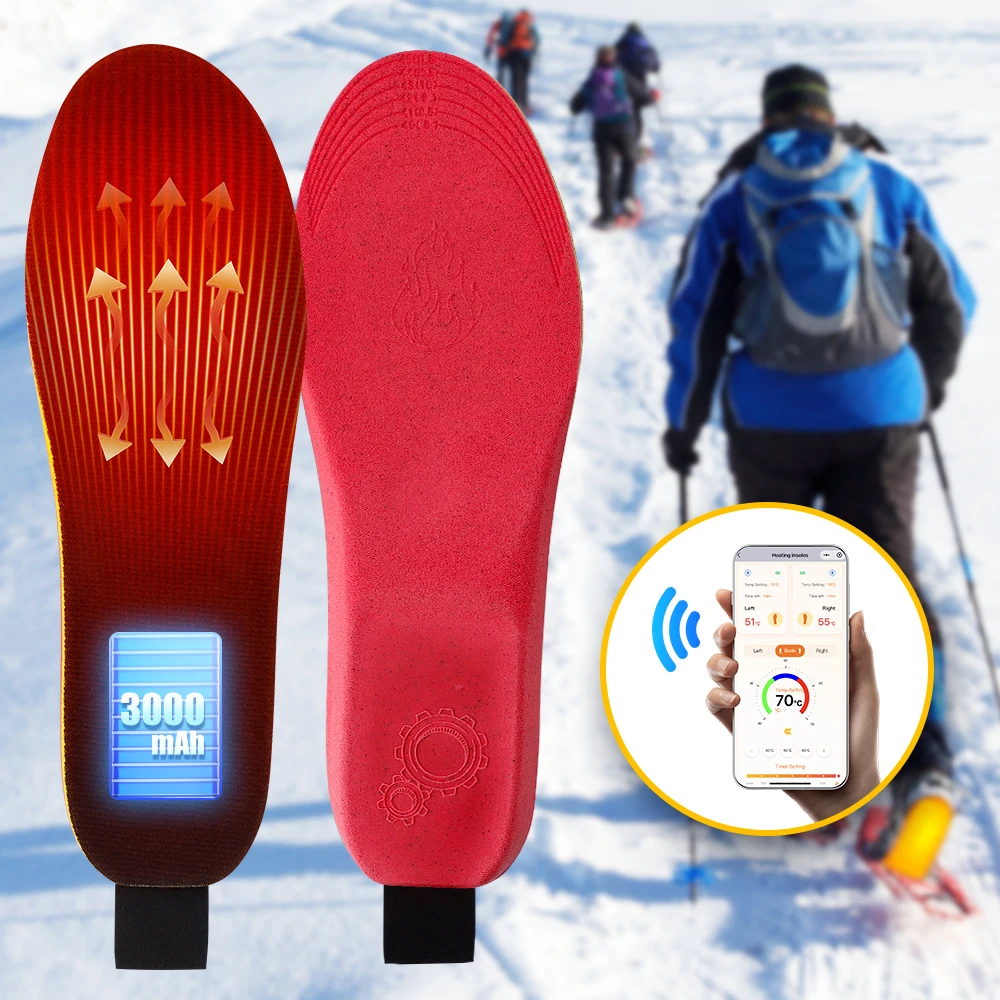 Smart Heated Insoles for Shoes Rechargeable Foot Warming Pad with APP Control Adjustable Heating for Warmer Winter Outdoor