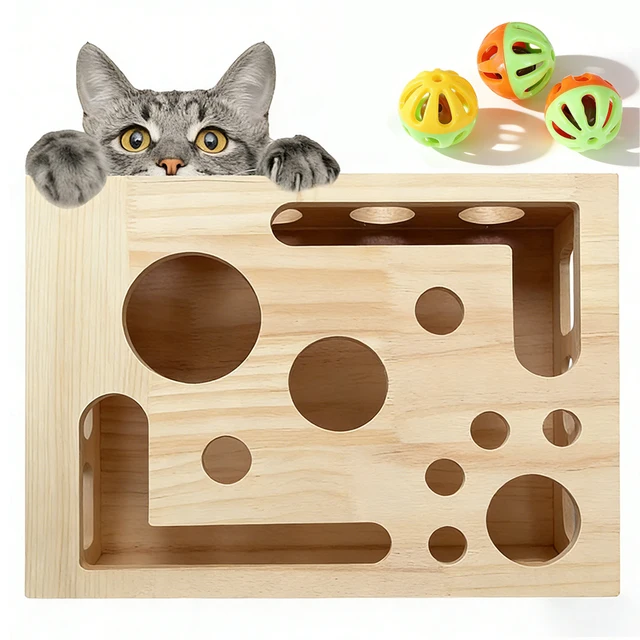 Wooden Cat Nail File Enrichment Box Scratching Smart Toy Box for Indoor Cats Stress-Free Alternative to Nail Clippers with Balls Wooden Cat Nail File Enrichment Box Scratching Smart Toy Box for Indoor Cats Stress-Free Alternative to Nail Clippers with Balls