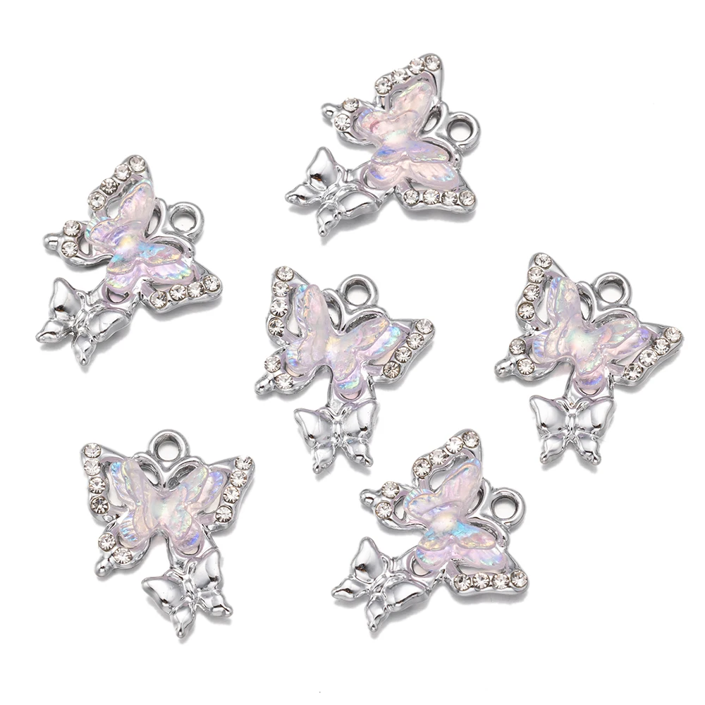 10 Stück Y2K Strass Schmetterling Charms vergoldete Kristall Anhänger für DIY Halskette Armband Schmuckherstellung DIY Bastelbedarf – Detail 3