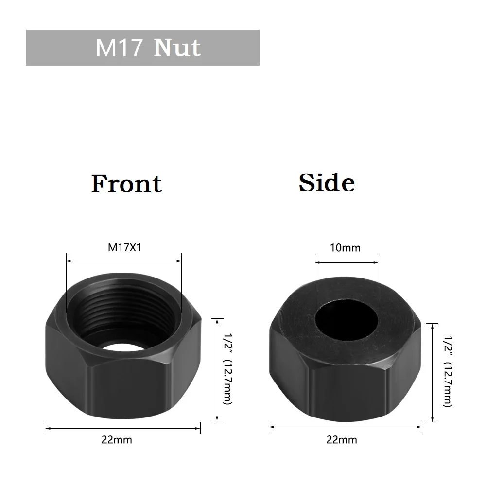 

1x M17 Collet Chuck Adapter With Nut 6 / 6.35/ 8/ 9.5/ 10mm Wood Engraving Trimming Machine Electric Router Milling Cutter Tool