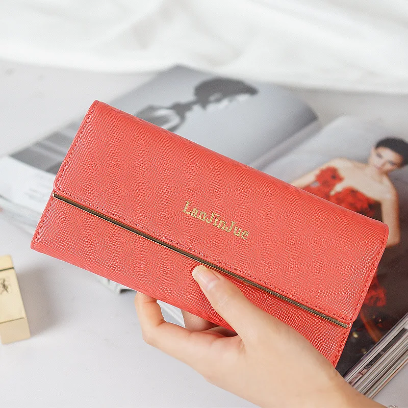 Women's fashion long wallet with multiple card slots, letter buckle, hand-held bag, simple wallet