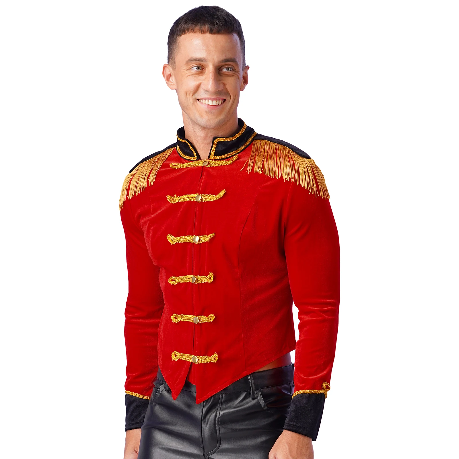 Men Circus Ringmaster Jacket Showman Costume Fringed Shoulder Board Velvet Coat Tuxedo Halloween Carnival Performance Clothes