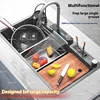 Stainless Steel Kitchen Sink Waterfall Multifunctional Vegetable  Dishwashing Basin Extra Large Single Slot With Knife Holder 1