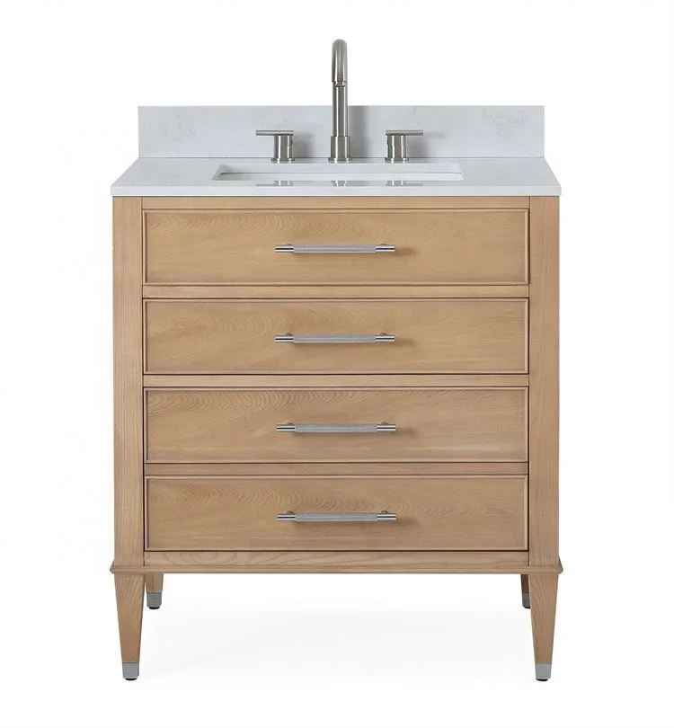 30in Modern Nature White Oak Undermount Single Sink Bathroom Vanity With White Artificial Quartz Top Bathroom Vanity Cabinet
