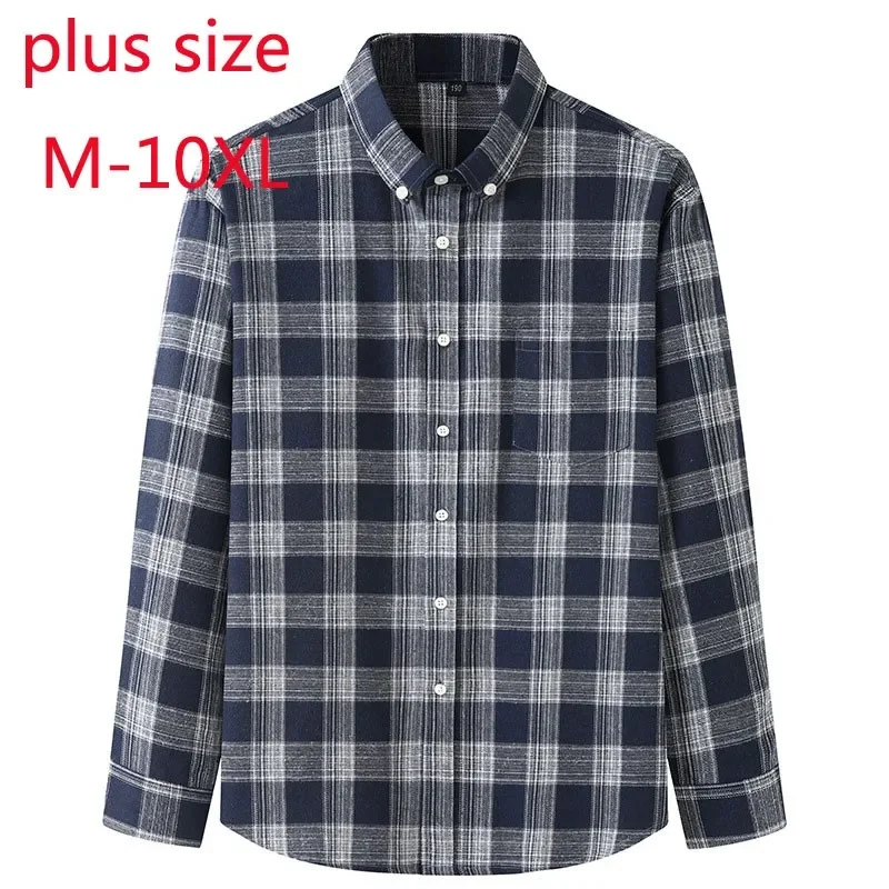 

New Arrival Fashion Super Large Spring And Autumn Young Men Oversized Plaid Long Sleeve Casual Shirts Flannel Plus Size L-10XL