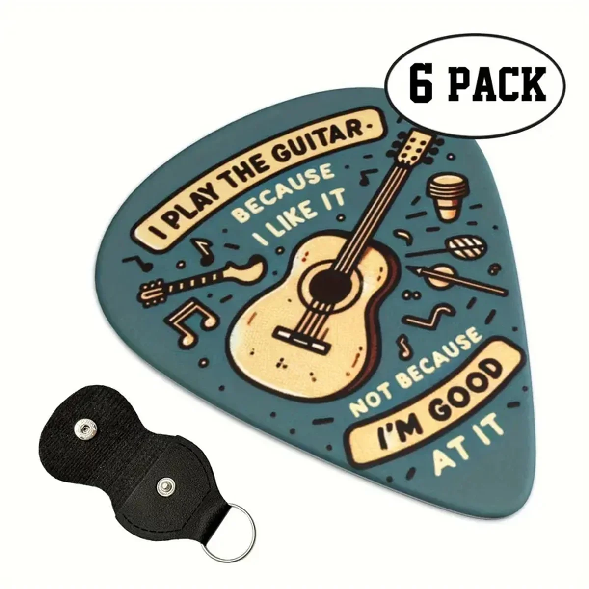 Guitar Picks 6 Pcs Original Sound Double-Sided Printed Ukulele Guitar Finger Shrapnel Keychain Holster Gift for Music Lovers
