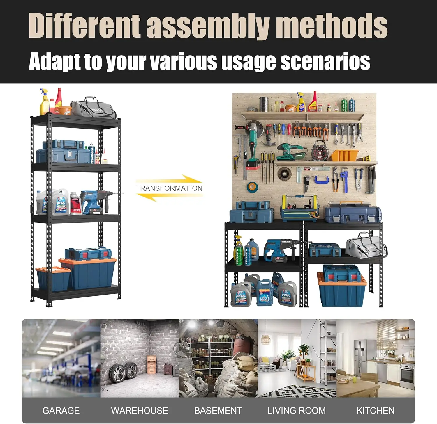 Primezone 27.5"" W X 12"" D X 59"" H Heavy Duty Metal Storage Shelves - 4 Tier Adjustable Garage Storage Shelving Unit, 6