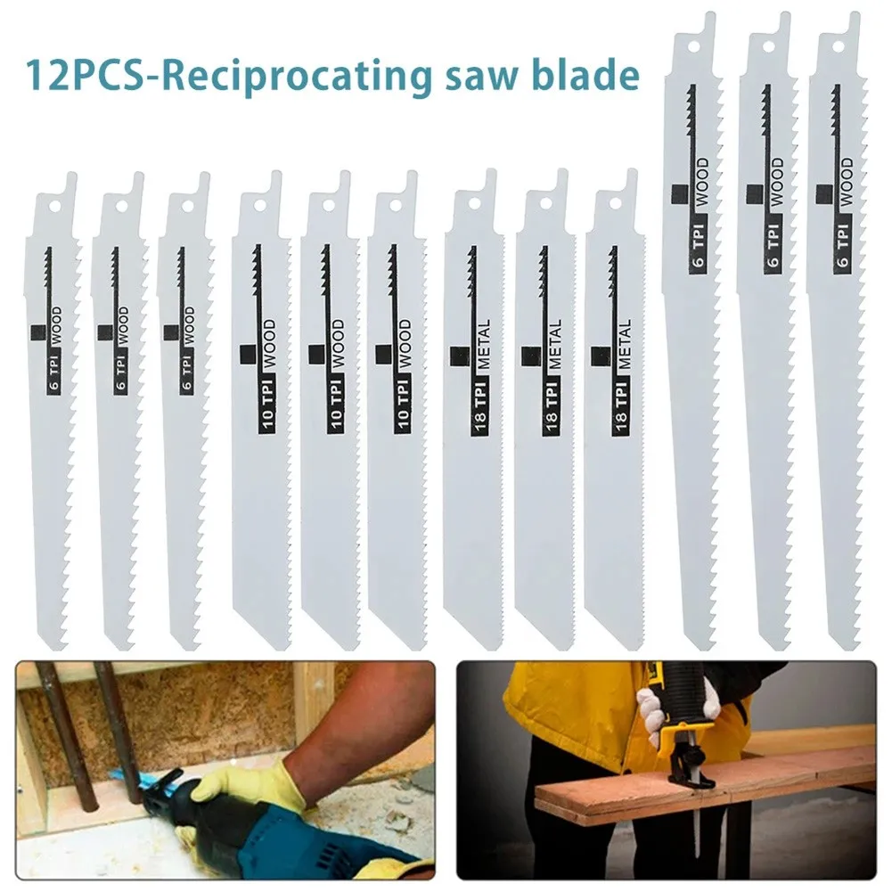 

12PCS Reciprocating Saw Blades Saber Saw Handsaw Multi-Saw Blade For Wood Metal Plastic Pipe Cutting Power Tool Accessories