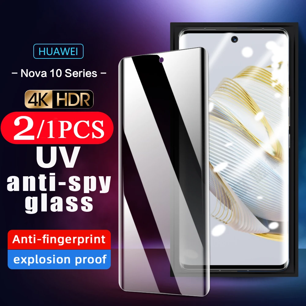 

2/1 шт. 9D полное покрытие для Huawei nova 10 9 8 7 pro УФ Анти-шпион конфиденциальность закаленное стекло Защита для экрана смартфона защитная пленка