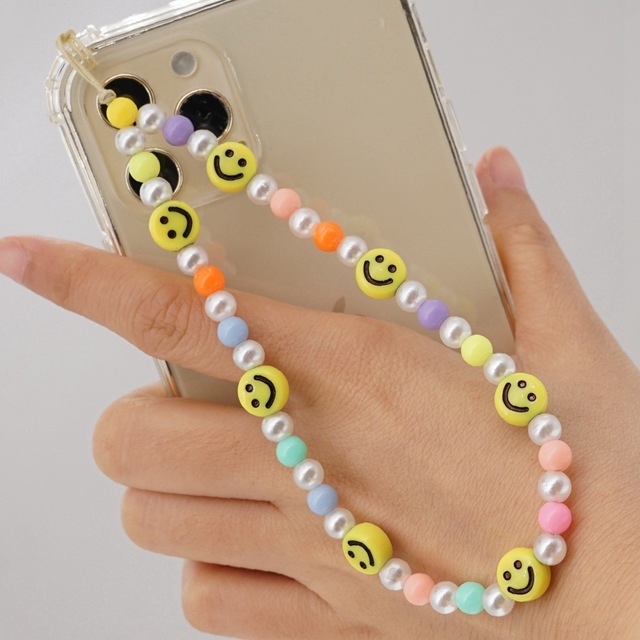 Mobile Phone Chain Straps Charm Color Acrylic Imitation Pearl Pendant Phone Anti-Lost Anti-Drop Lanyard Ladies Jewelry