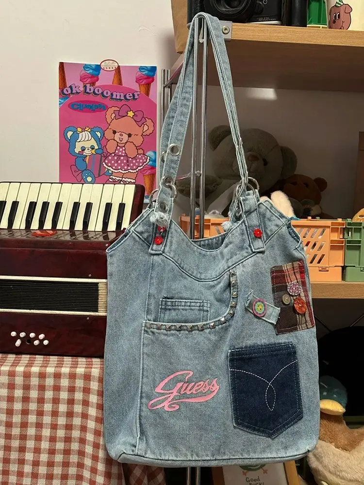Y2k Denim Patchwork Underarm Bag Large Capacity Handbag Tote Bags Women Commute Shoulder Bag