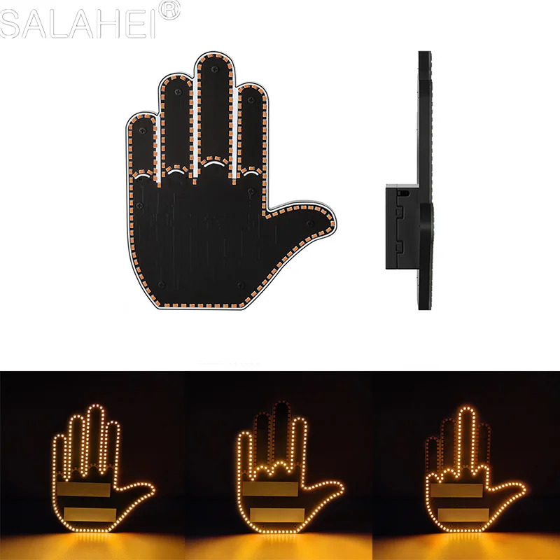 

New Fun Gesture Lamp Car Interior Rear Windshield LED Luminous Hand Gesture Sign Middle Finger Sign Warning Brake Light For Car