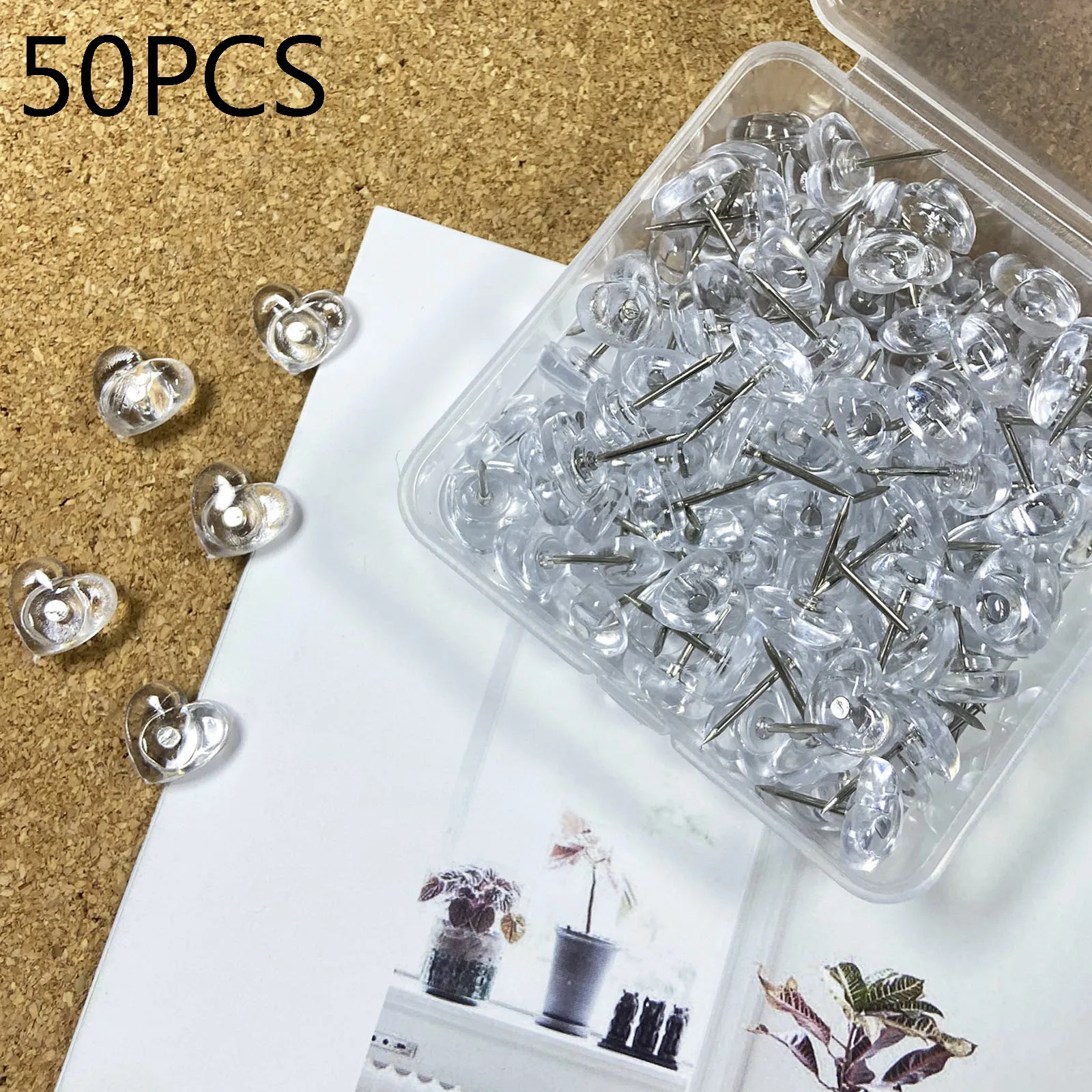 50/100PCS Transparent Love Heart Push Pins Thumbtacks Peach Heart L-beam Nails Painting Push Pins Wood Paneling Wall Push Pins