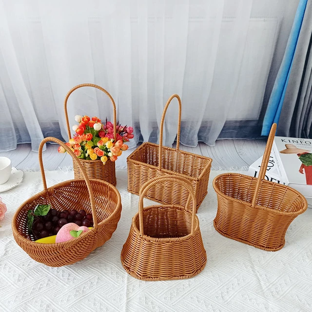 Cesta de mimbre hecha a mano para Picnic, cesta de almacenamiento de  compras, soporte para pan, comida, fruta, Picnic al aire libre, Camping -  AliExpress