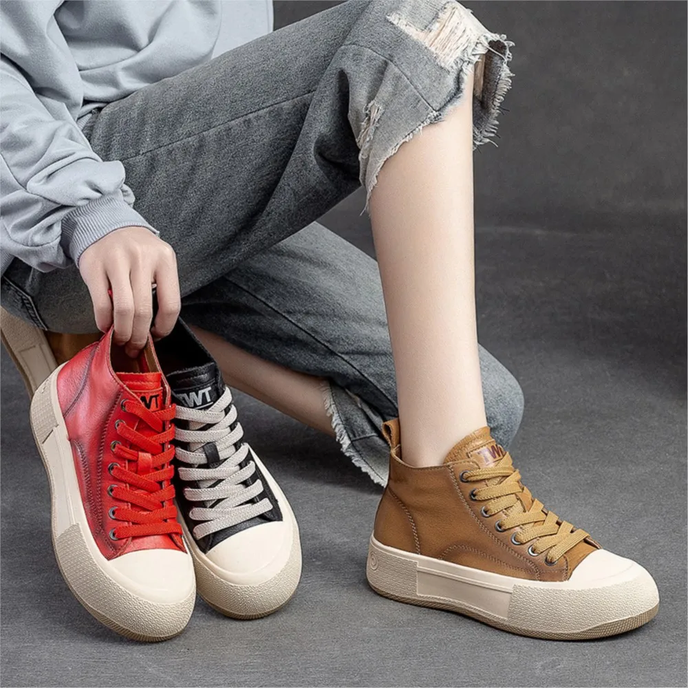 

YourSeason 2023 Flats Female Sneakers Genuine Leather Handmade Concise Women Platform Lace-Up Summer Sneakers Mixed Colors