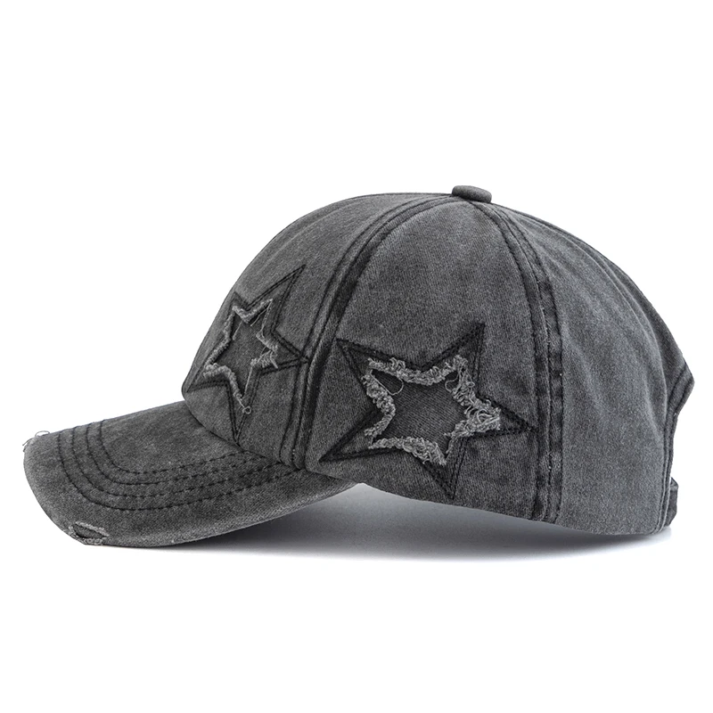 New Women's Five Pointed Star Design Washed Cotton Baseball Cap Fashion Street Dad Hat
