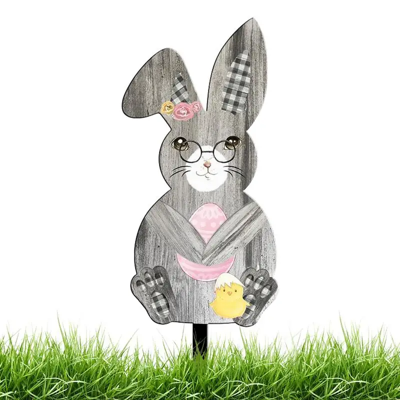 Easter Yard Sign With Stakes Acrylic Rabbit Shaped Lawn Decorations Sturdy Easter Garden Outdoor Sign Rabbit Shaped Lawn