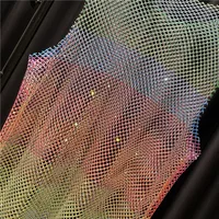 Women&Men Neon Crystal Colorful Rhinestones Shiny Sexy Y2K RainbowTank Tops Party Club Sexy See Mesh Hollow Out  65cm long - Image 4