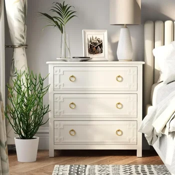 Farmhouse 3-Drawer Dresser, Fully-Assembled French Country Chest of Drawers , Rustic Dresser for Bedroom, Living Room, White 1