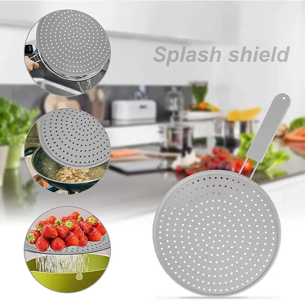 Silicone Splatter Screen With Handle Heatresisting Oil Splash Guard Drain Board Cover Kitchen