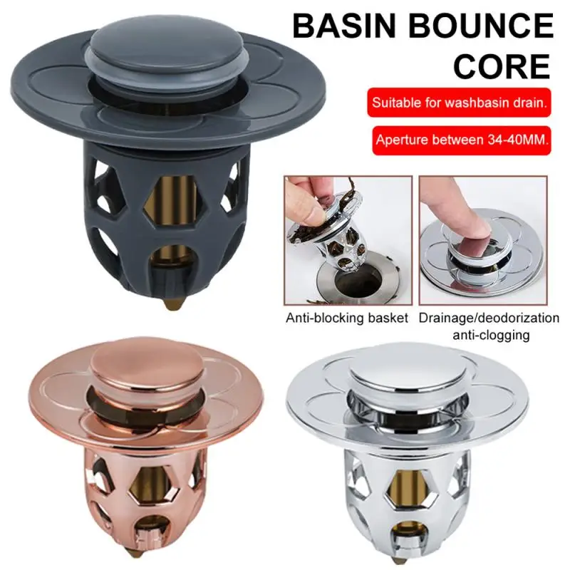 Universal Stainless Steel Basin Pop-Up Bounce Core Basin Drain Filter Hair Catcher Sink Strainer Bathtub Stopper Bathroom Tool