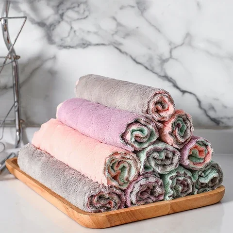 

Cleaning Towels Soft Household Absorbent Dishcloth Double-layer Wiping Rags Microfiber 3/10/20pcs