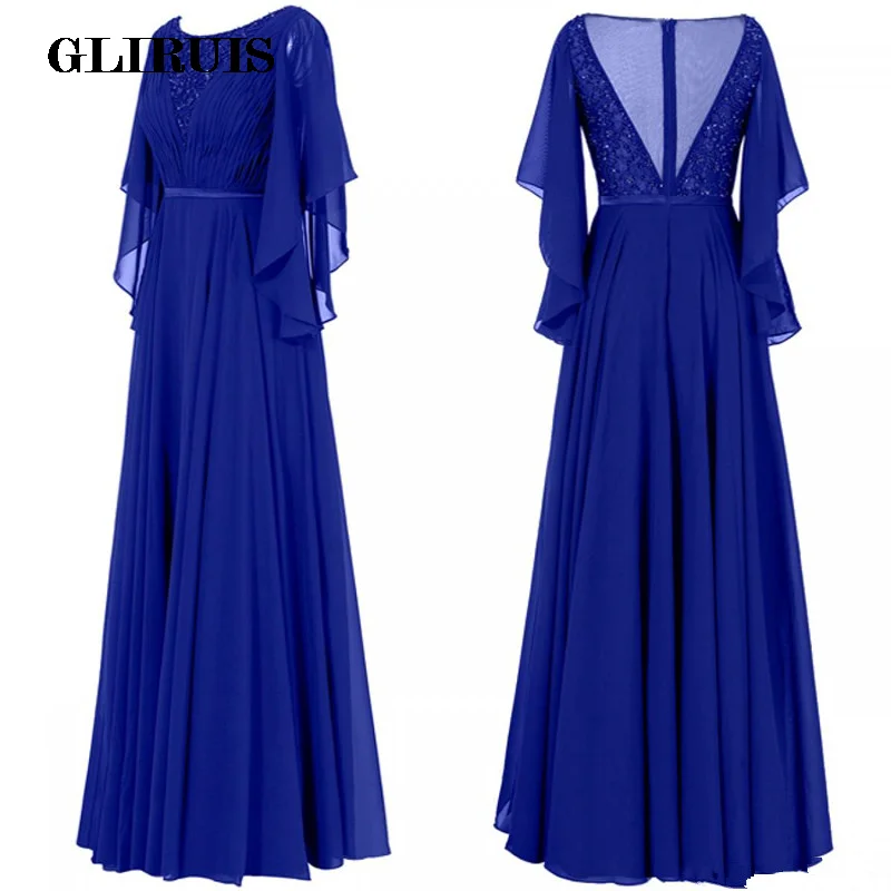 

2022 Fashion Cheap Mother of the Bride Groom Dresses With Juliet Sleeves Chiffon Beaded Long Evening Formal Dress Gowns