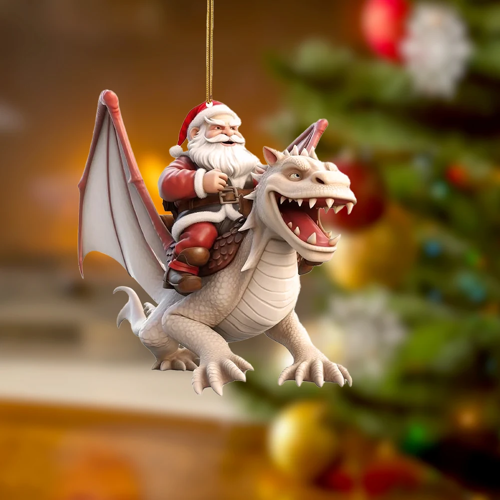Christmas Tree Decorations New Year Cute Dragon Baby Hanging Acrylic Dinosaur Figures 2D Xmas Tree Decoration Flat Pendant
