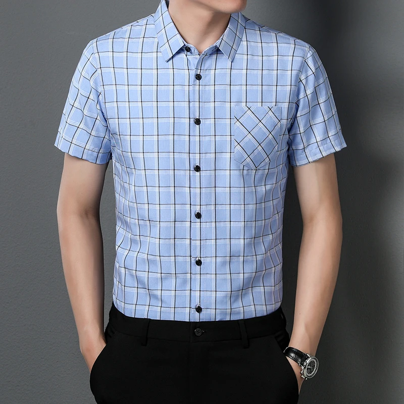 New Brand Summer Short sleeve Casual Shirts Plaid Top Business Social Camisa Masculina Men Clothes C876 short sleeve button down Shirts