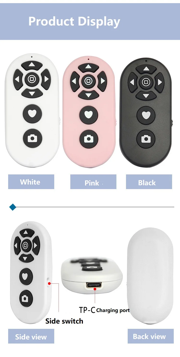 Wireless Camera Controller & Bluetooth Selfie Stick with Multi-functions: Page Flip, Like, and Shutter Trigger