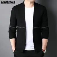 Top Grade New Autum Brand Fashion Winter Knit Japanese Street Wear Mens Cardigan Sweater Plain Casual Coats Jacket Men Clothing 1