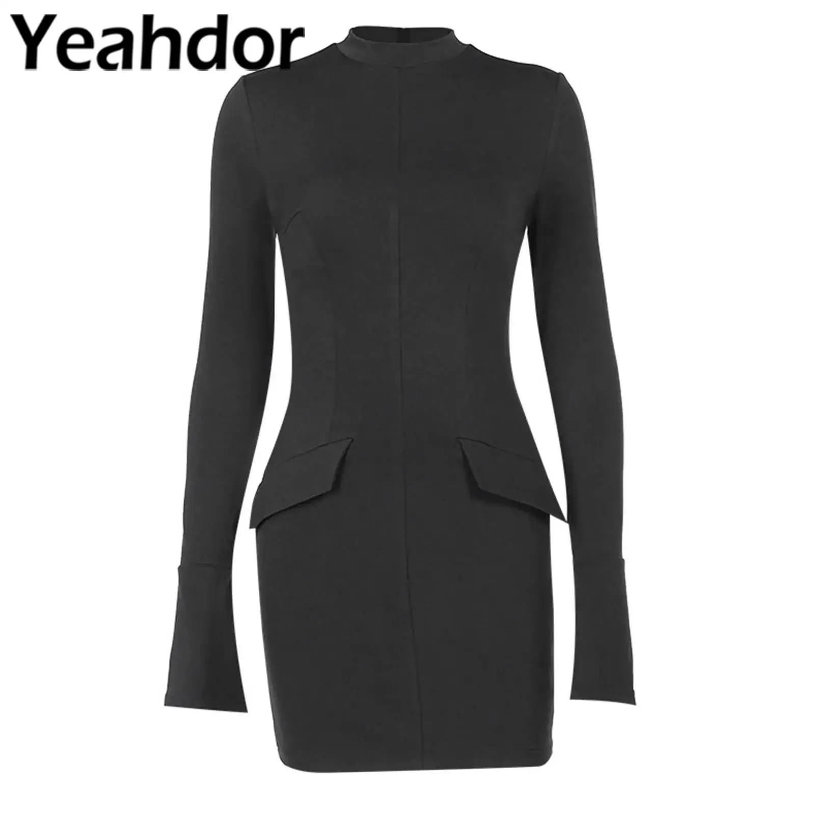 

Womens Elegant Bodycon Dresses Femme Fashion Mock Neck Long Sleeve Mini Dress for Evening Commuting Cocktail Party Club Robe