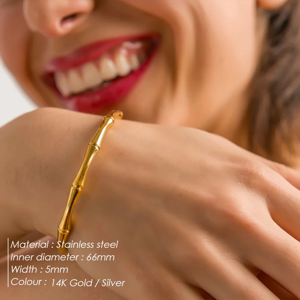 eManco Stainless Steel Bamboo Bangles Men Women Fashion Gold Plated Bracelet Jewelry Party Gifts