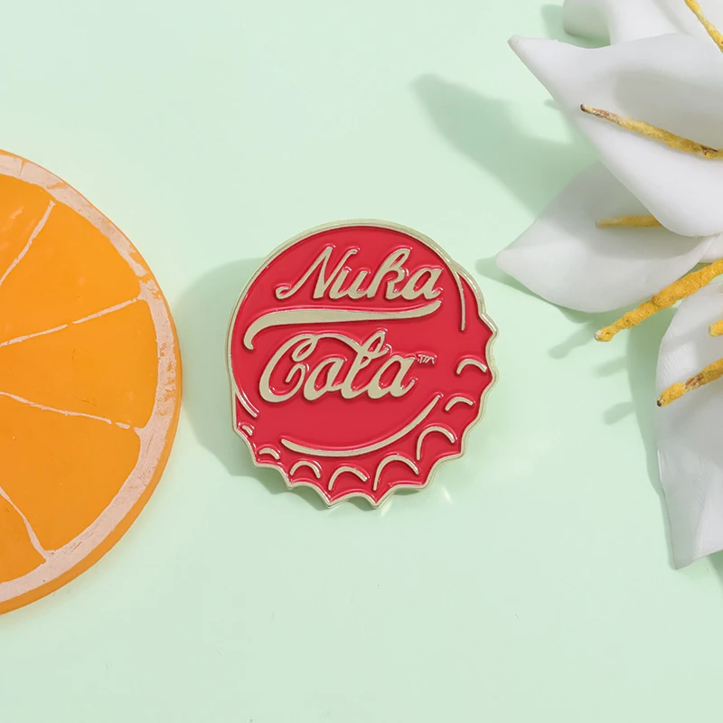 Enamel Pins 2 Styles Nura Cola TM Enamel Pins Creative Coke Bottle Cap Badges Backpack Lapel pins Brooches Cartoon Jewelry Accessories Gifts