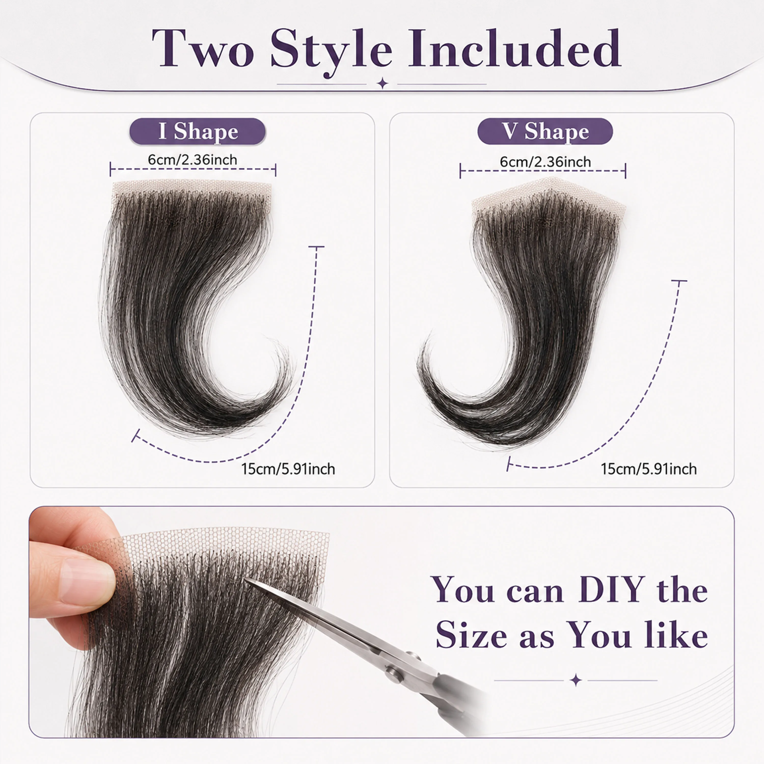 Capelli Umani Veri al 100% con Bordi a I/V, Pizzo HD e Baby Hair per Donne, Riutilizzabile, Invisibile, in Pizzo Svizzero, Nero Naturale, Fatto a Mano - immagine 3